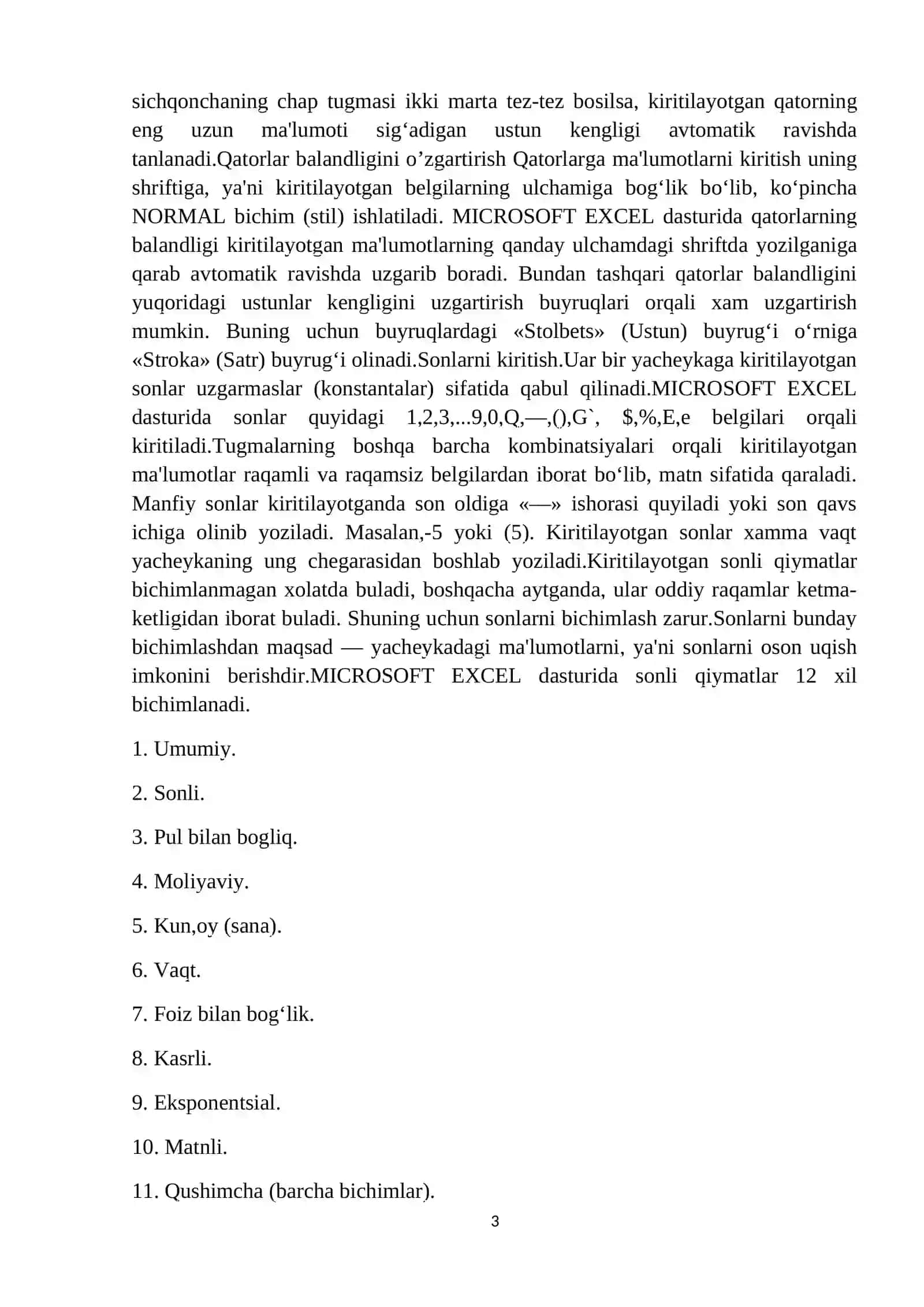 Microsoft Excel dasturida masalalar yechish 3