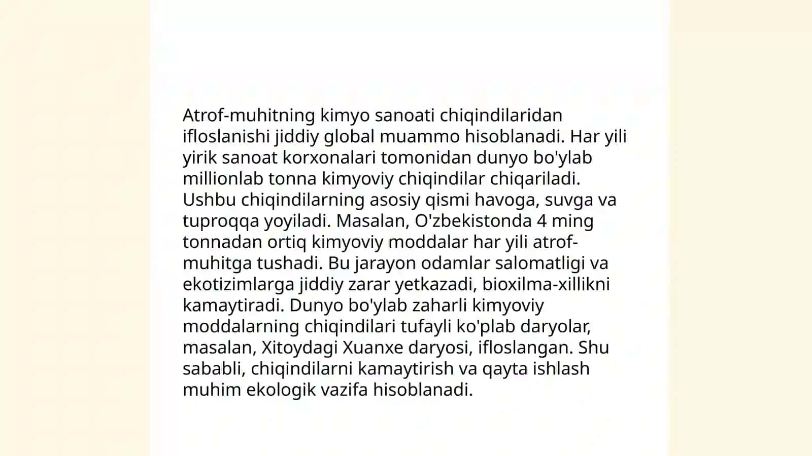 Atrof muhit kimyo sanoati,avtotransport, metallurgiya va boshqa korxonalar chiqindilari tasiri 3