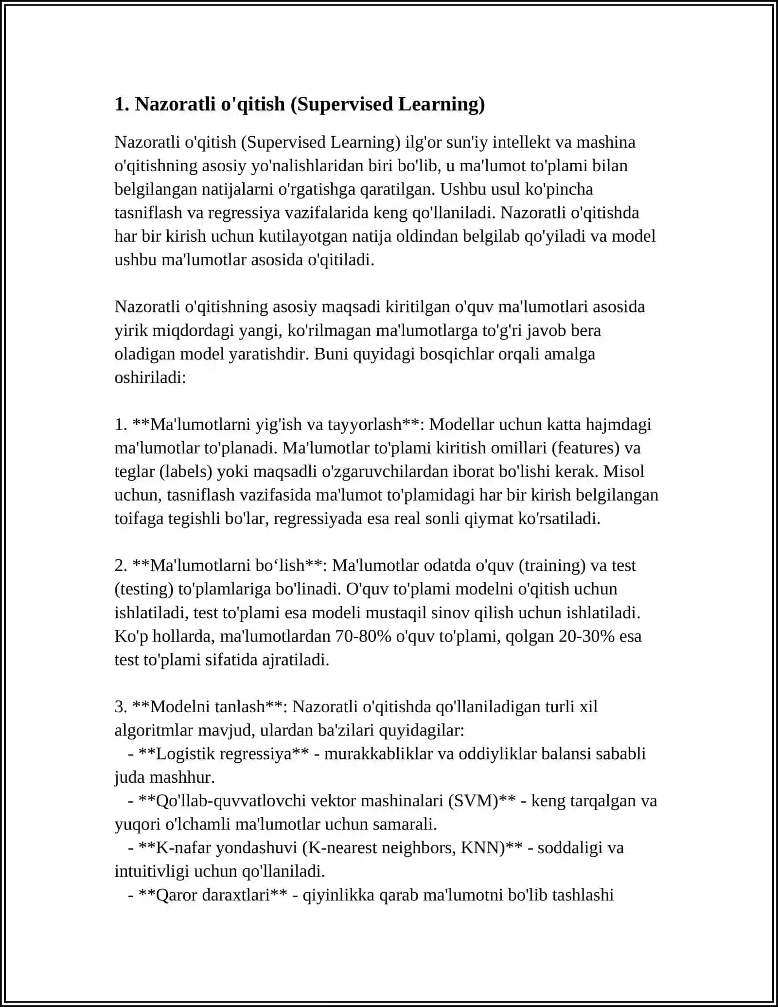 MASHINALAR O'RGANISHI VA UNING AMALIY QO'LLANISHI - MASHINALAR O'RGANISHI METODLARI VA ULARNING REAL HAYOTDAGI MISOLLARI 3