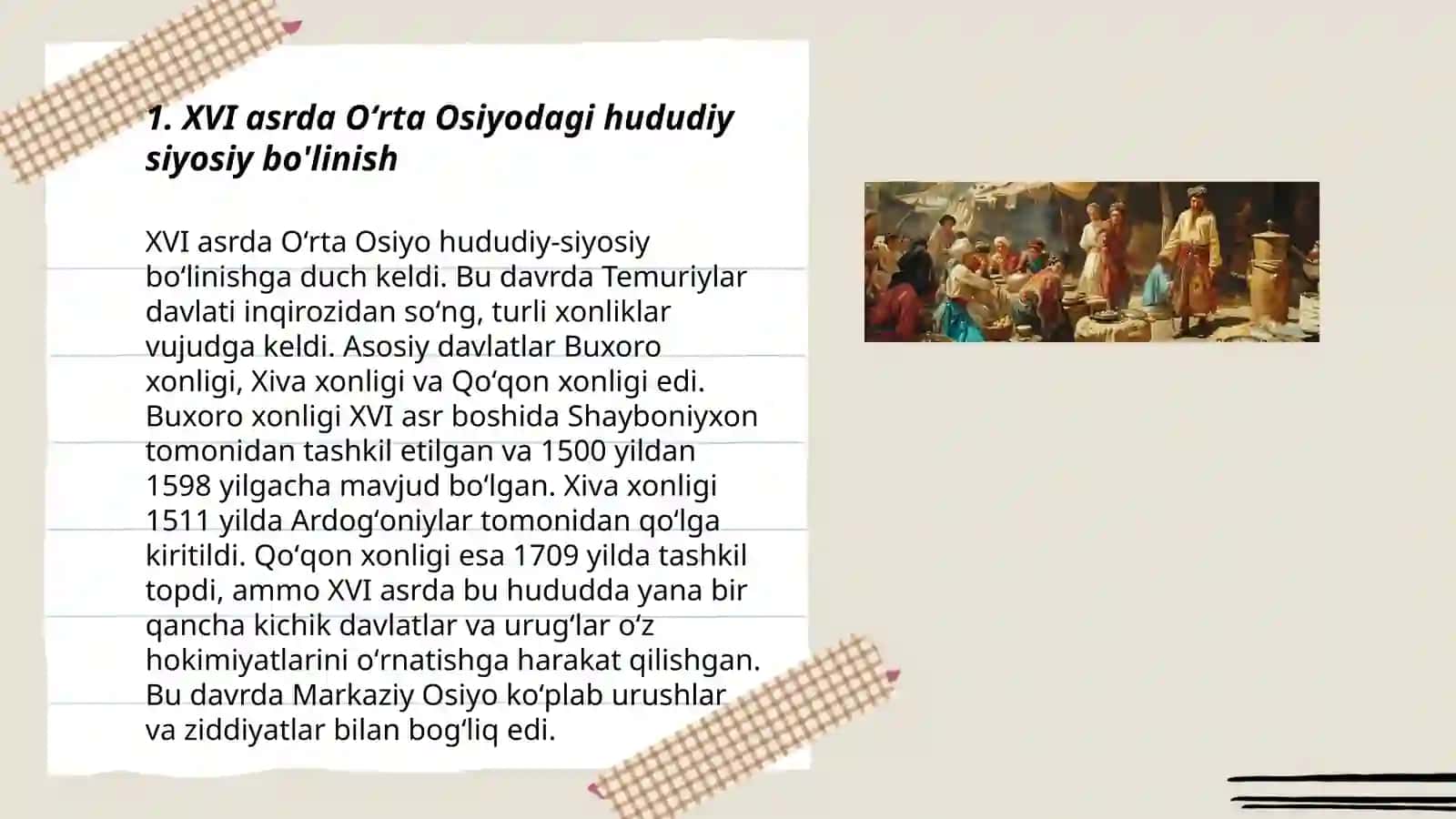 XVI-XIX asrlar birinchi yarmida Oʻrta Osiyodagi ijtimoiy-siyosiy ahvol 3