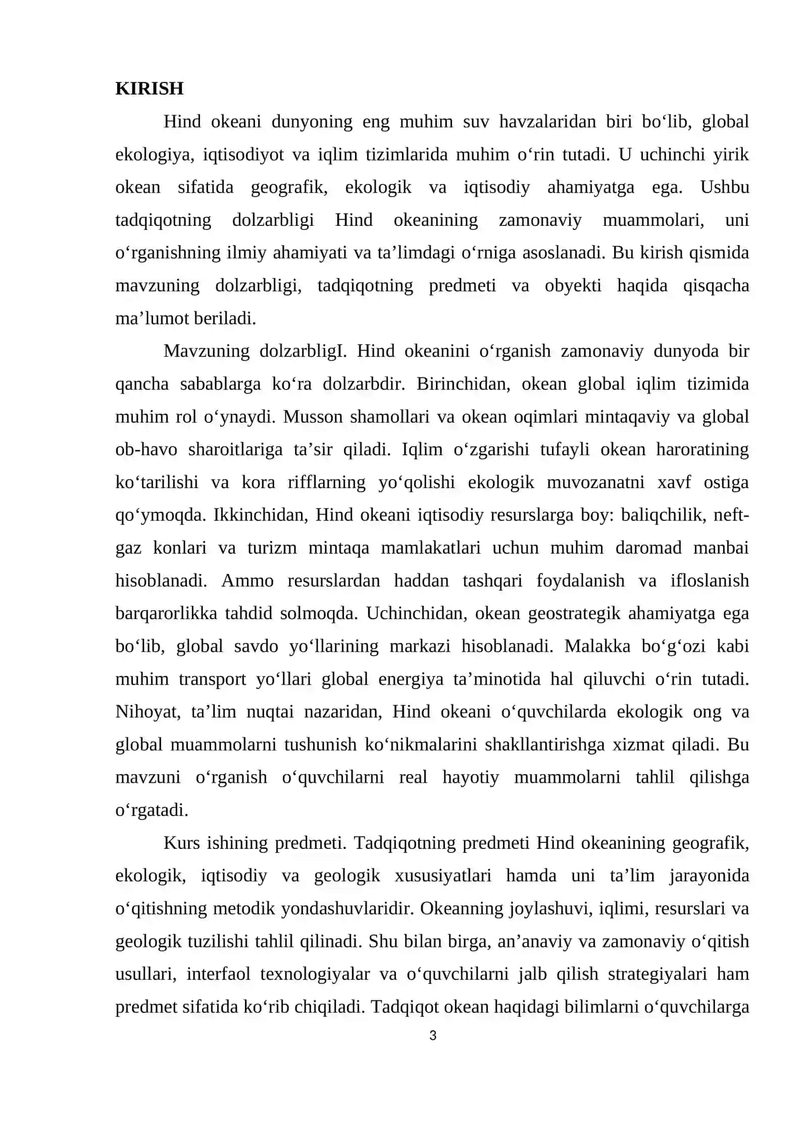 Materiklar va okeanlar geografiyasi kursida "Hind okeani" mavzusini o'rganish metodikasi 3