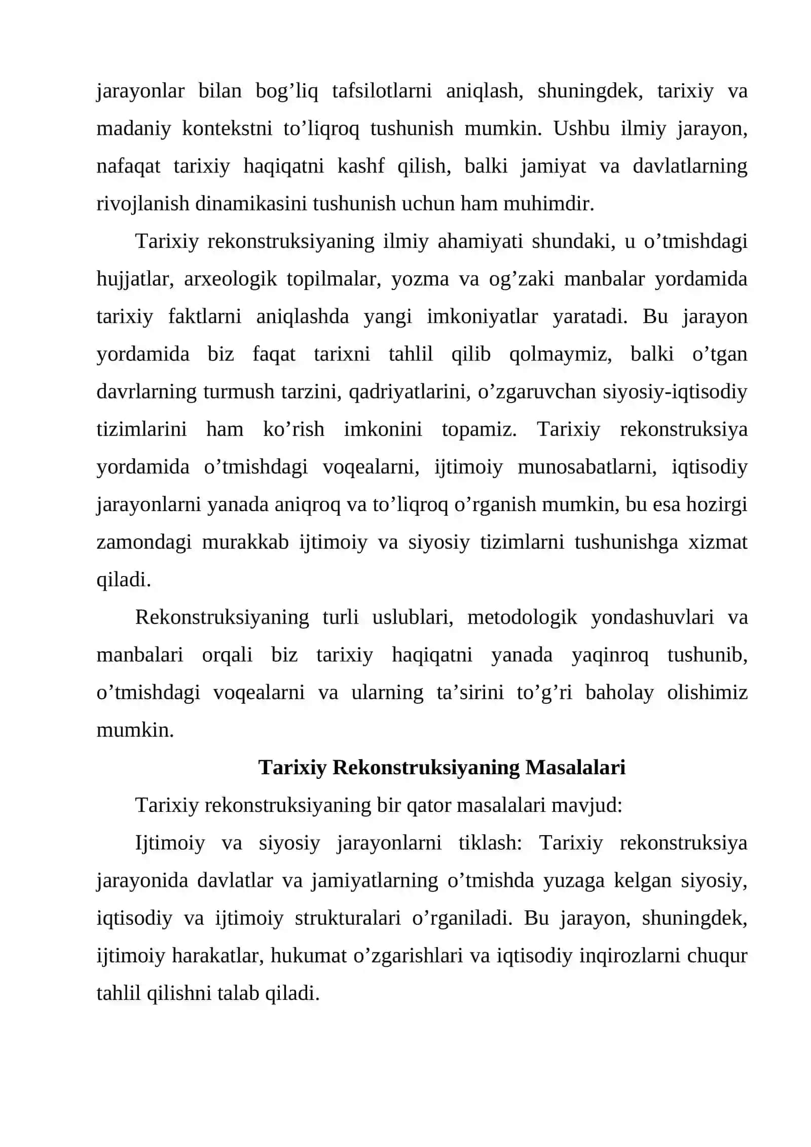 Tarixiy Rekonstruksia masalalari, tushunchalari hamda tadqiqot uslublari va manbalari 3