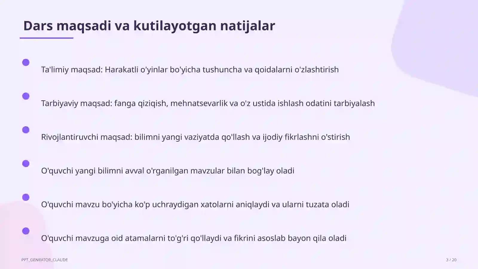 Jismoniy tarbiya (1– 11) — takrorlash darsi uchun 3