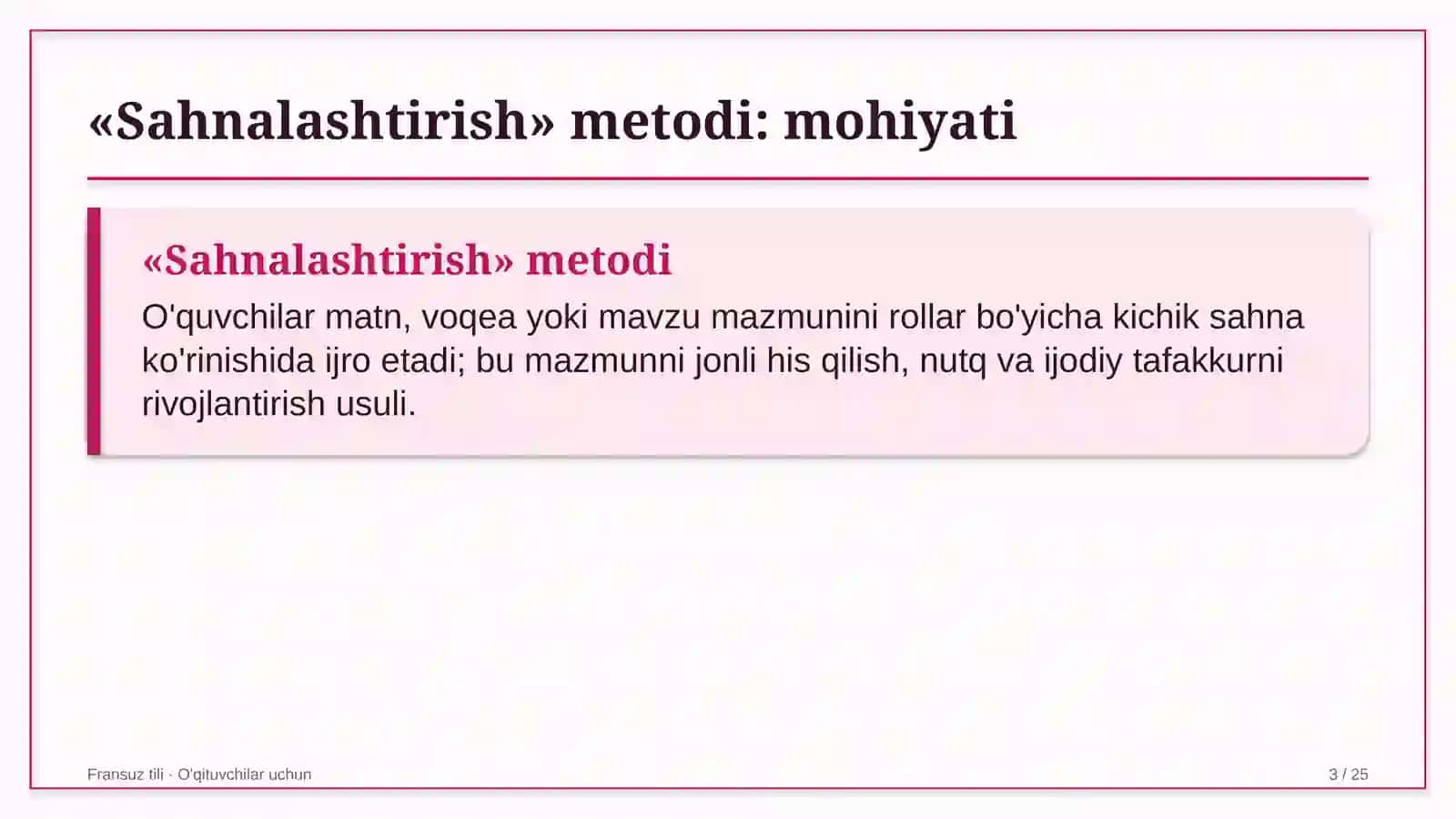 fransuz tili darslarida sahnalashtirish metodidan foydalanish 3144 3