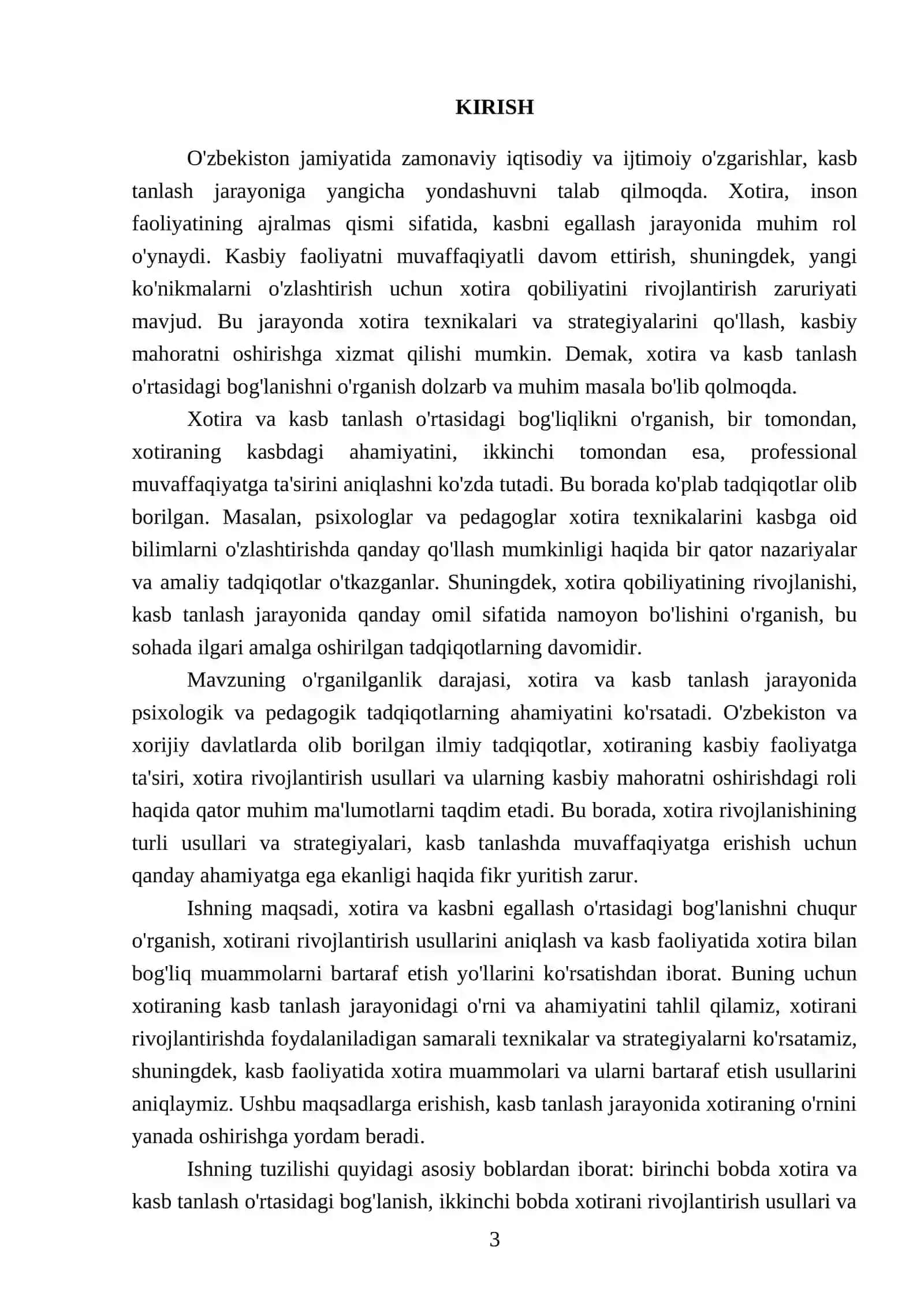 MUSTAQIL ISHI: Xotira va Kasbni Egallash 3