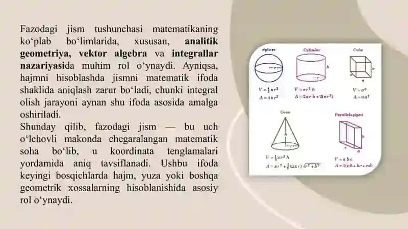 Fazodagi jismning hajmini hisoblash 3