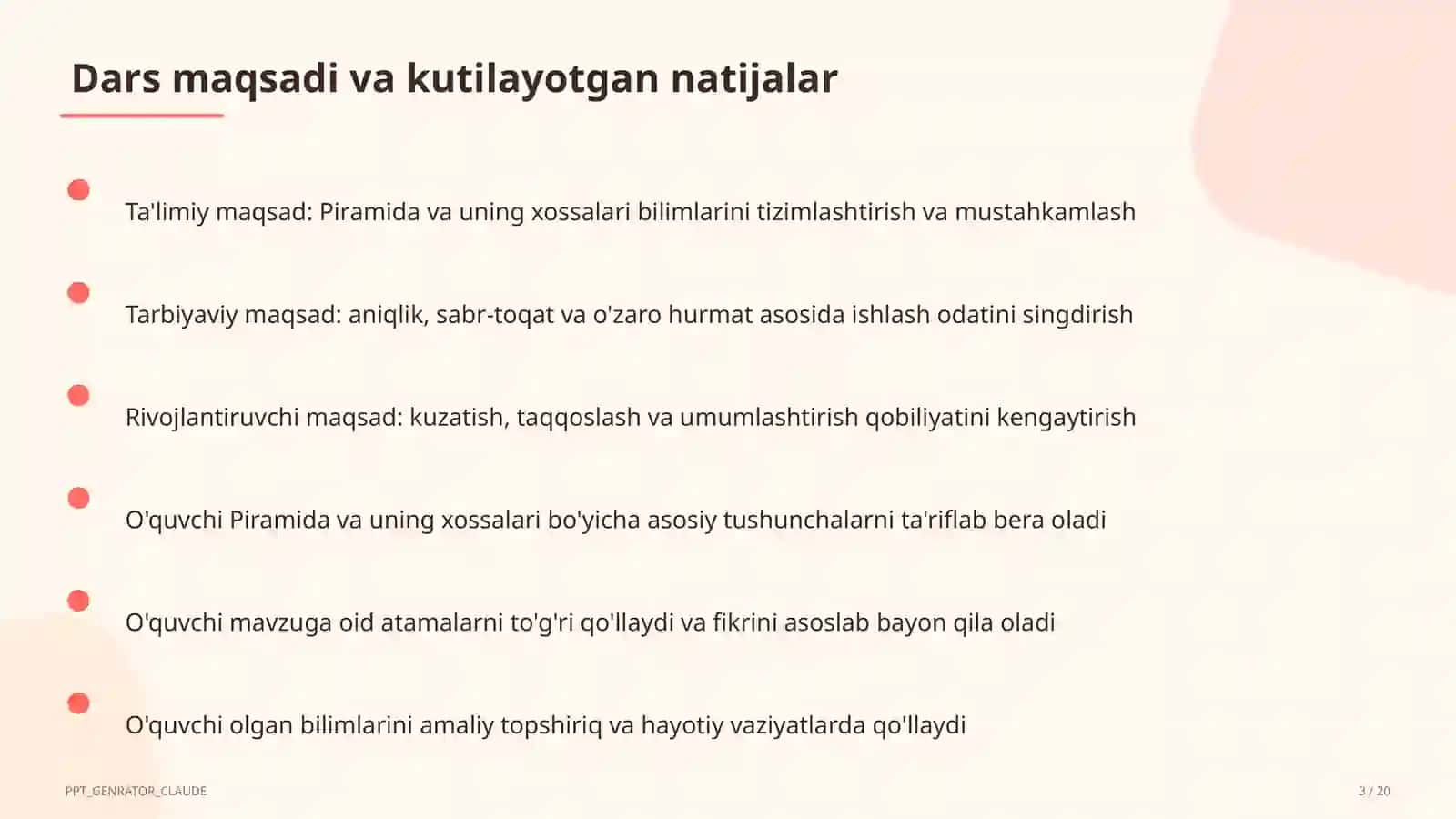 Piramida va uning xossalari (10-sinf) 3