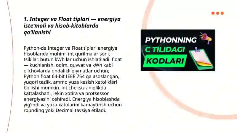 Python dasturlash tilida malumotlar turlari va ularning energetikada qoʻllanishi 3