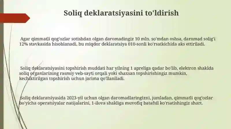 Qimmatli qog'ozlar bilan operatsiyalar bo'yicha soliqni hisoblash 3