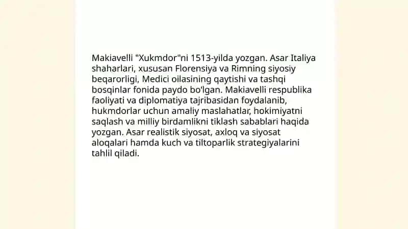 Makiavellining "Xukmdor" asari 3