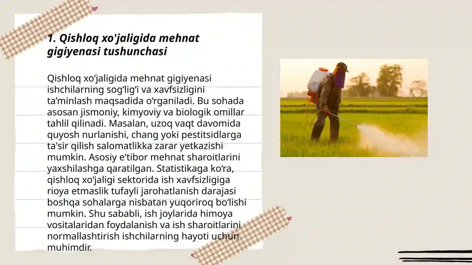 Qishloq xo'jaligida mehnat gigiyenasi tushunchasi 3