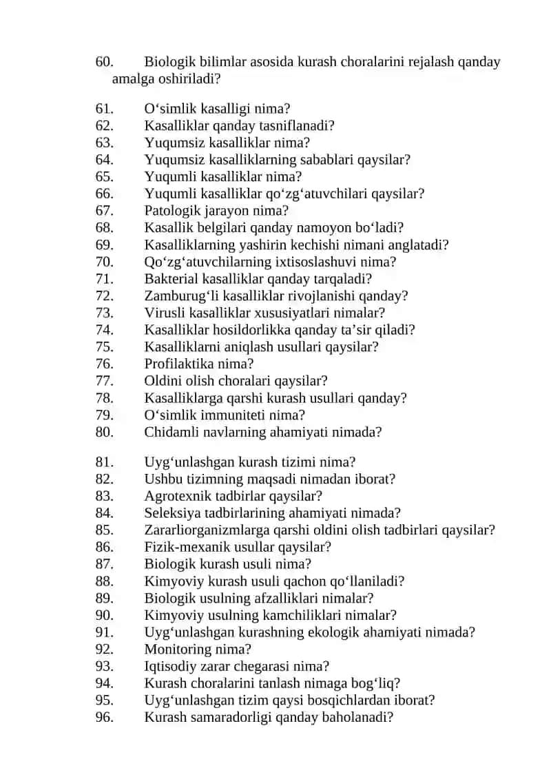 O'simliklarni himoya qilish fanidan savollar 3