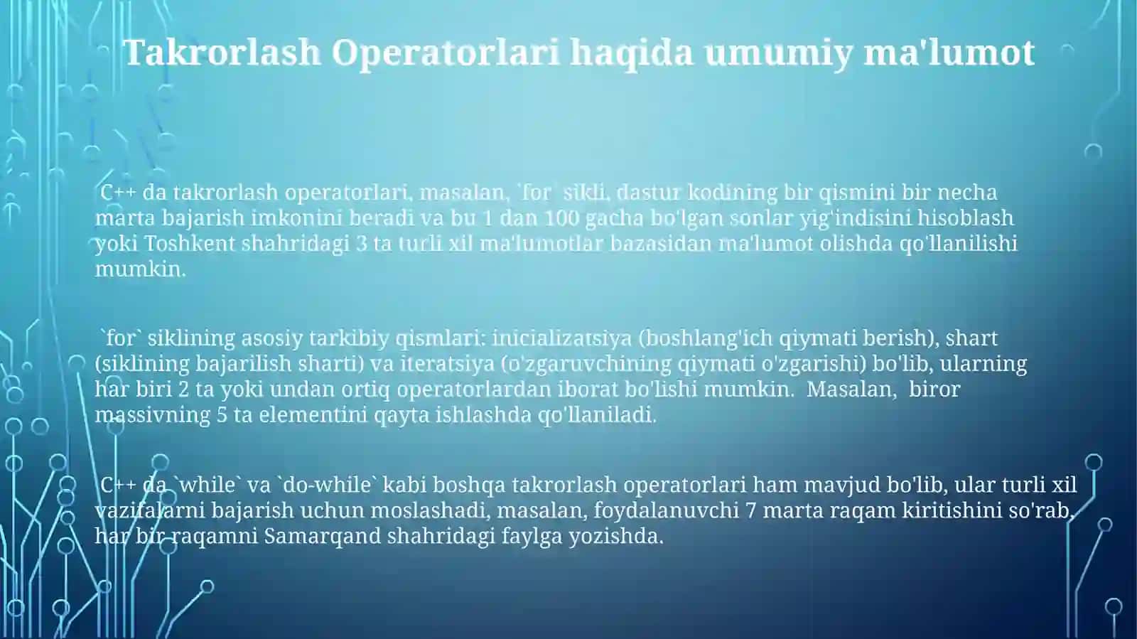 C++ datakrorlashoperatorlari.Fortakrorlashoperator 3