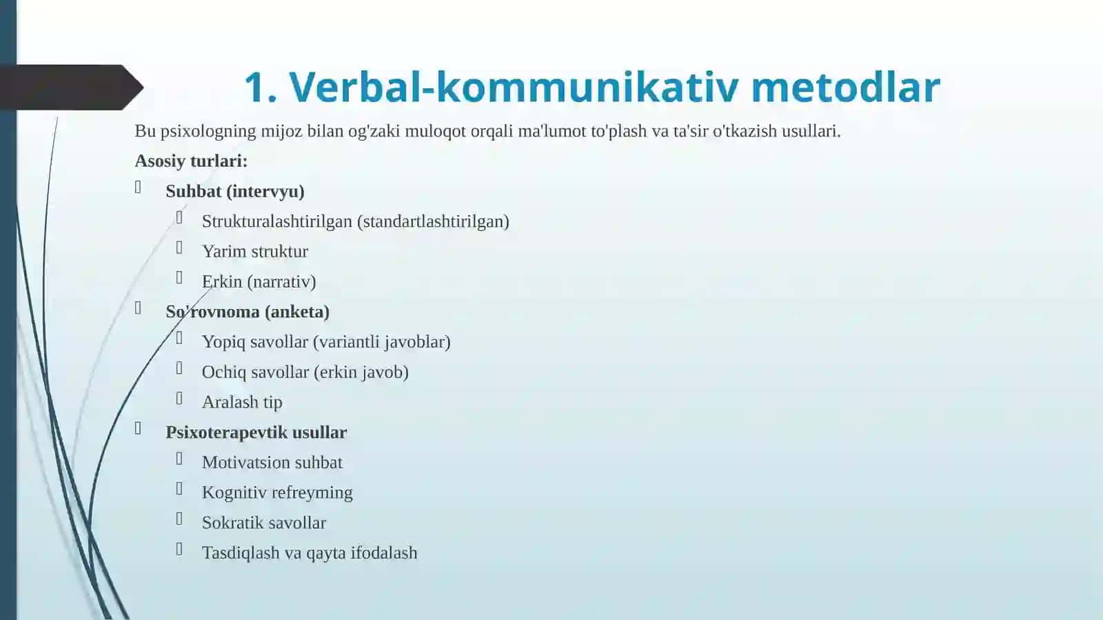 Verbal-kommunikativ metodlar, Psixologiyada korrelyatsion tadqiqotlar, Statistik farazlar va ularni tekshirish usullari 3