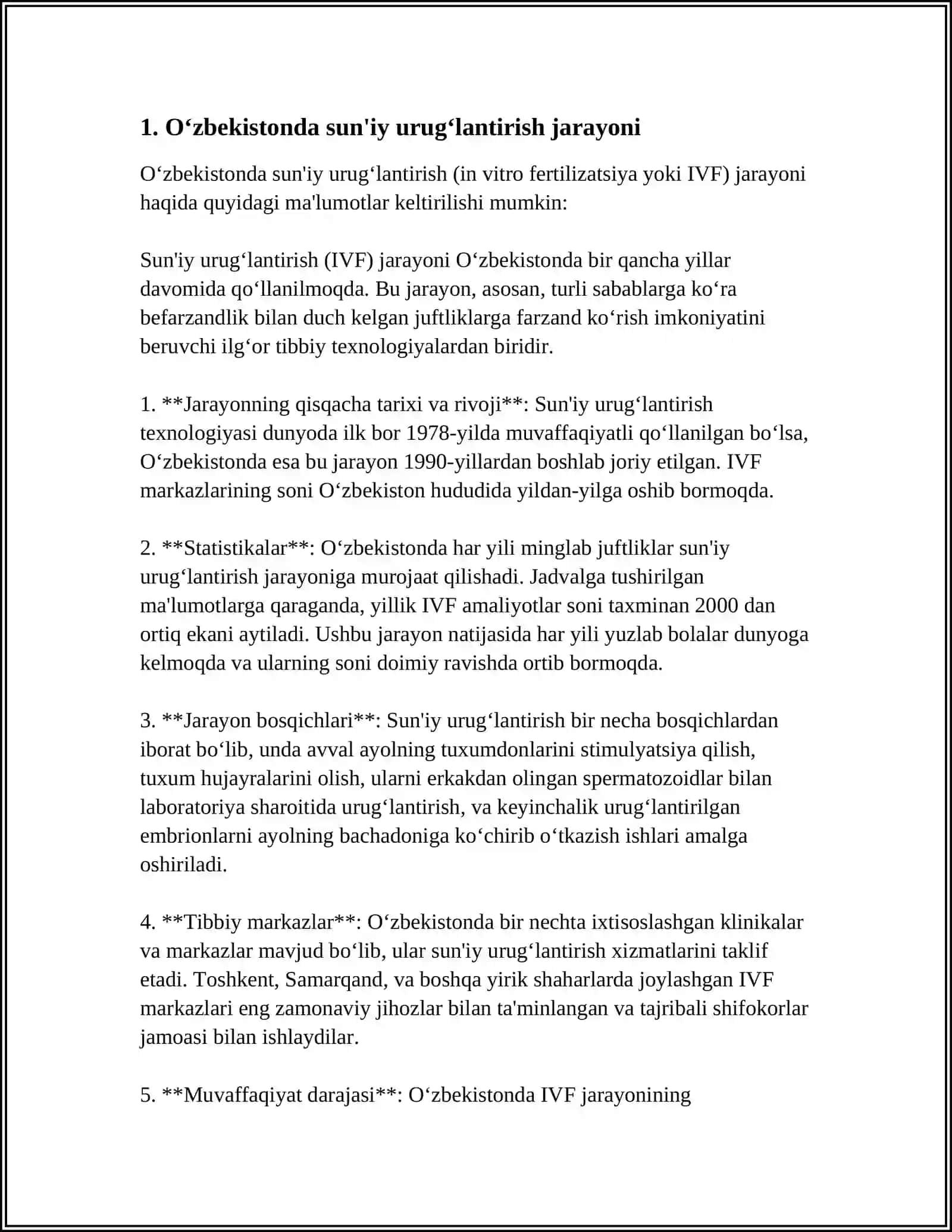 OʻZBEKOSTONDA YANGI REPRODUKTIV TEXNOLOGIYALARNI QOʻLLASH MASALASINING HOLATI 3