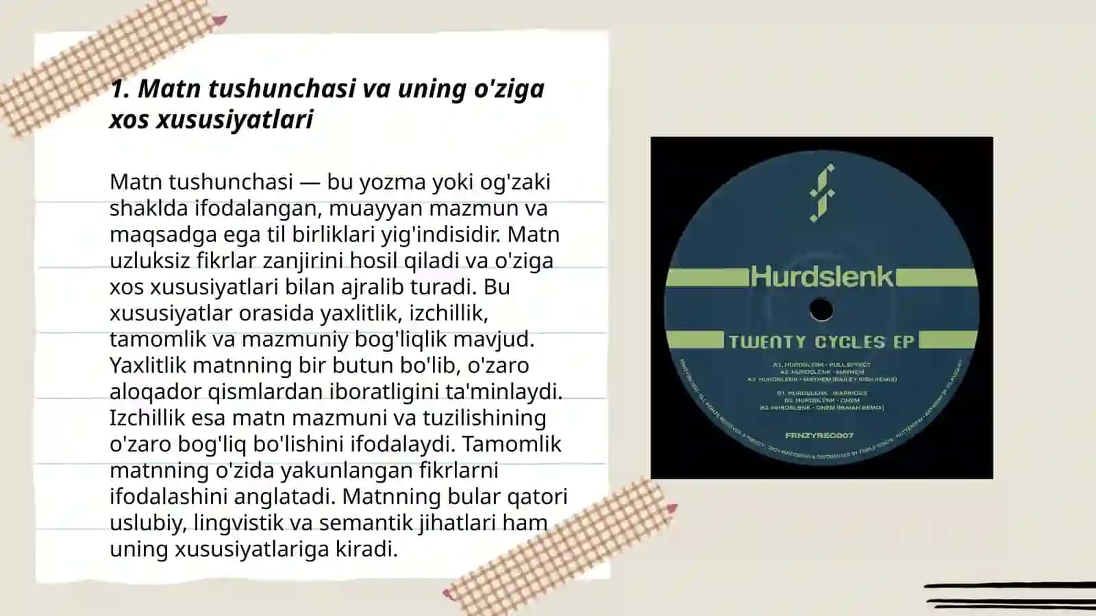 Matn va uning birliklari.Matnning o'zbek tilshunosligida tadqiqi.Matn qismlarini bog'lovchi leksik vositalar 3