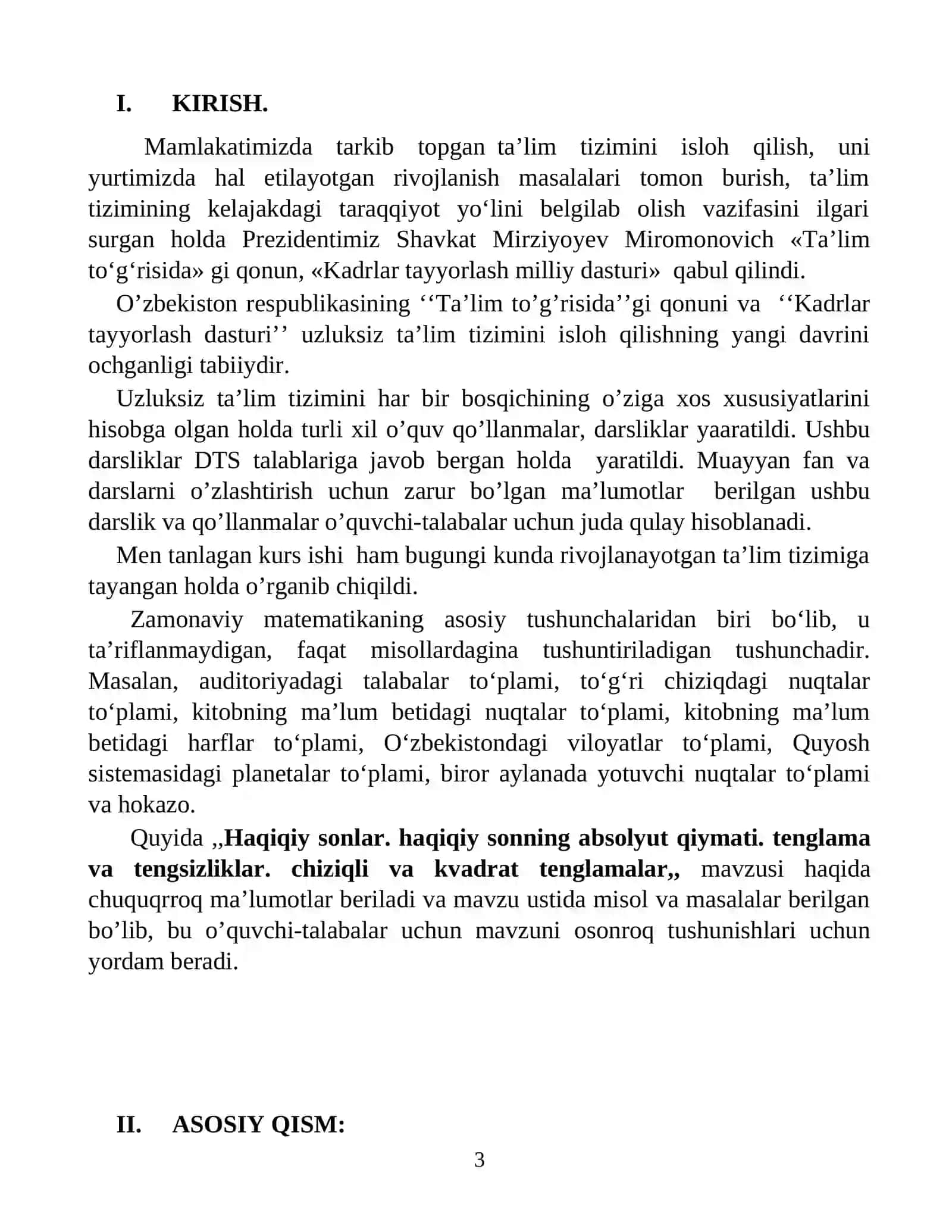 Haqiqiy sonlar. haqiqiy sonning absolyut qiymati. tenglama va 3