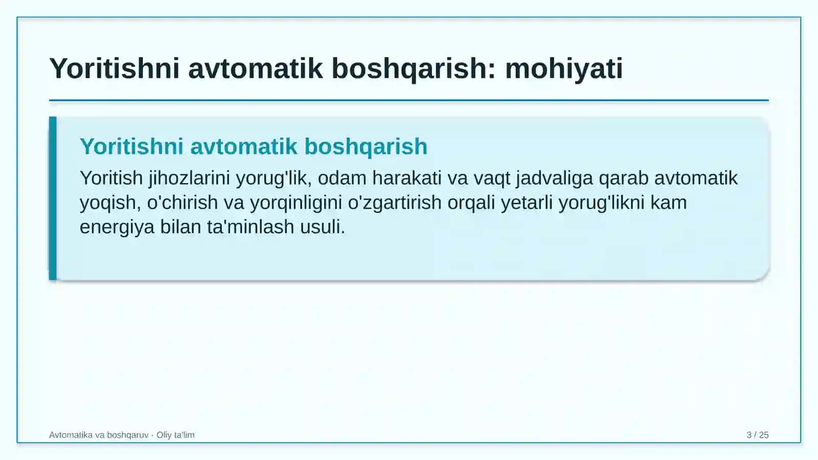 Avtomatika va boshqaruv · Oliy ta'lim 3