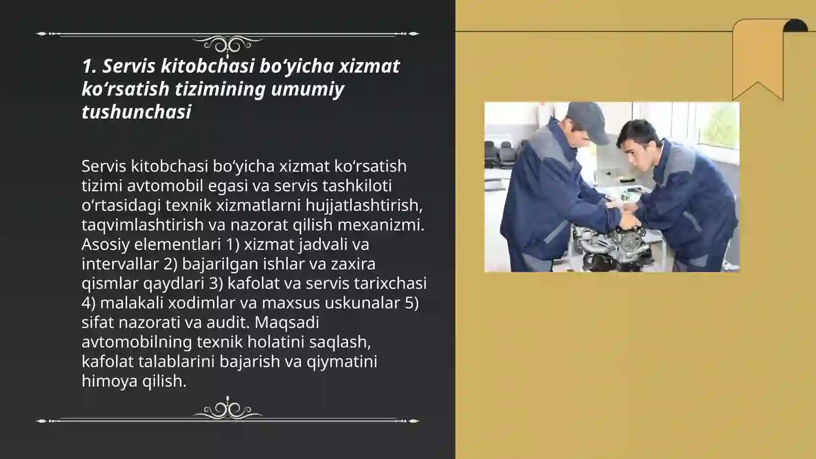 Avtomobillarga servis kitobchasi boʻyicha xizmat koʻrsatishni tashkil etish 3