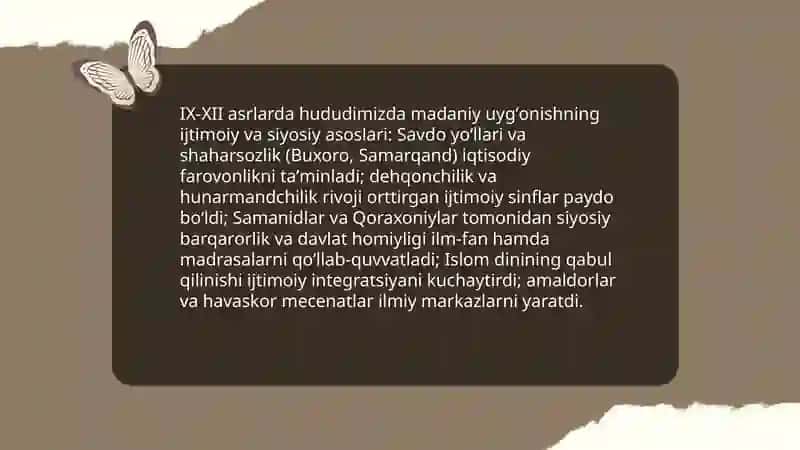 IX-XII asrlarda mamlakatimiz hududida roʻy bergan madaniy Uygʻonish 3