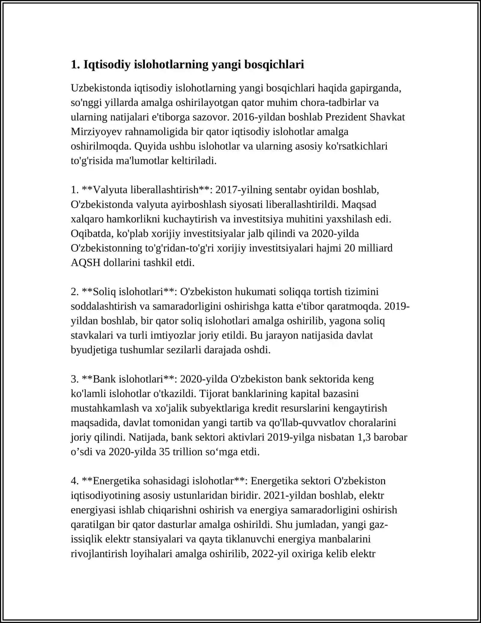 O'ZBEKISTONDA AMALGA OSHIRILYOTGAN ISLOHOTLARNING YANGI BOSQICHLARI HAQIDA MA'LUMOTLAR 3