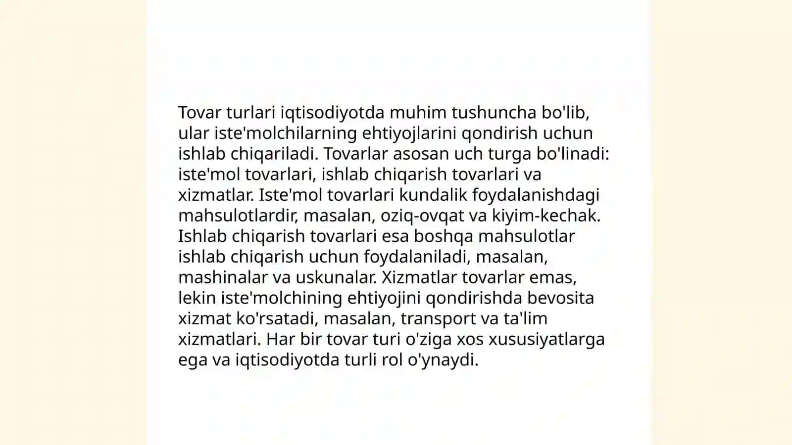 Tovar turlari iqtisodiyotda 3