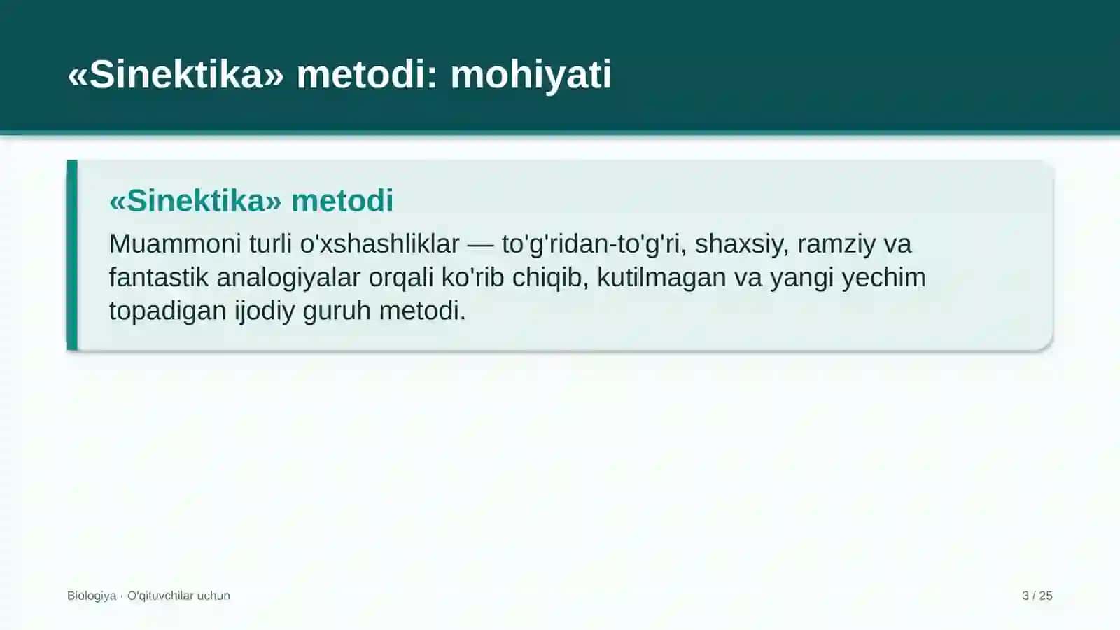 biologiya darslarida sinektika metodidan foydalanish 1020 3