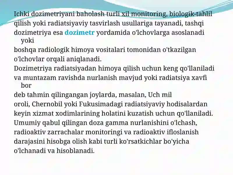 Nurlanishdozasi-ichki hamda tashqi yutilgan yoki nafas olayotganda radioaktiv moddalar 3