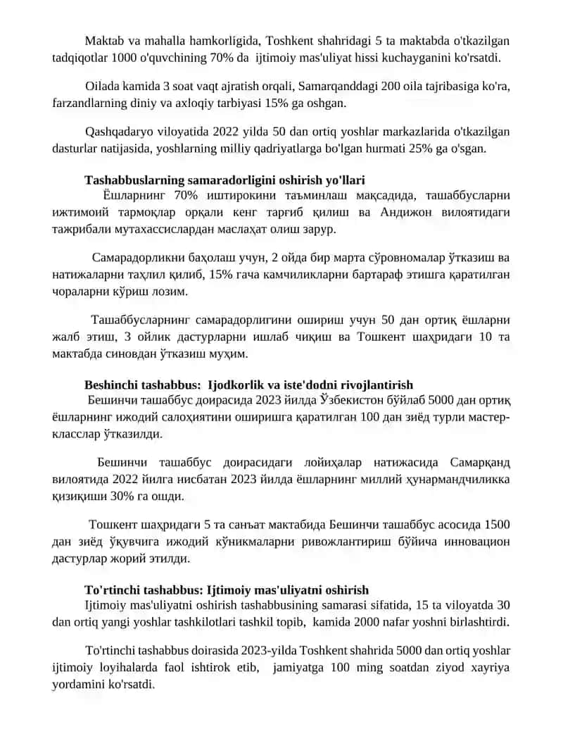 Beshta tashabbusning yoshlar manaviyatini yuksaltirishdagi o’rni 3