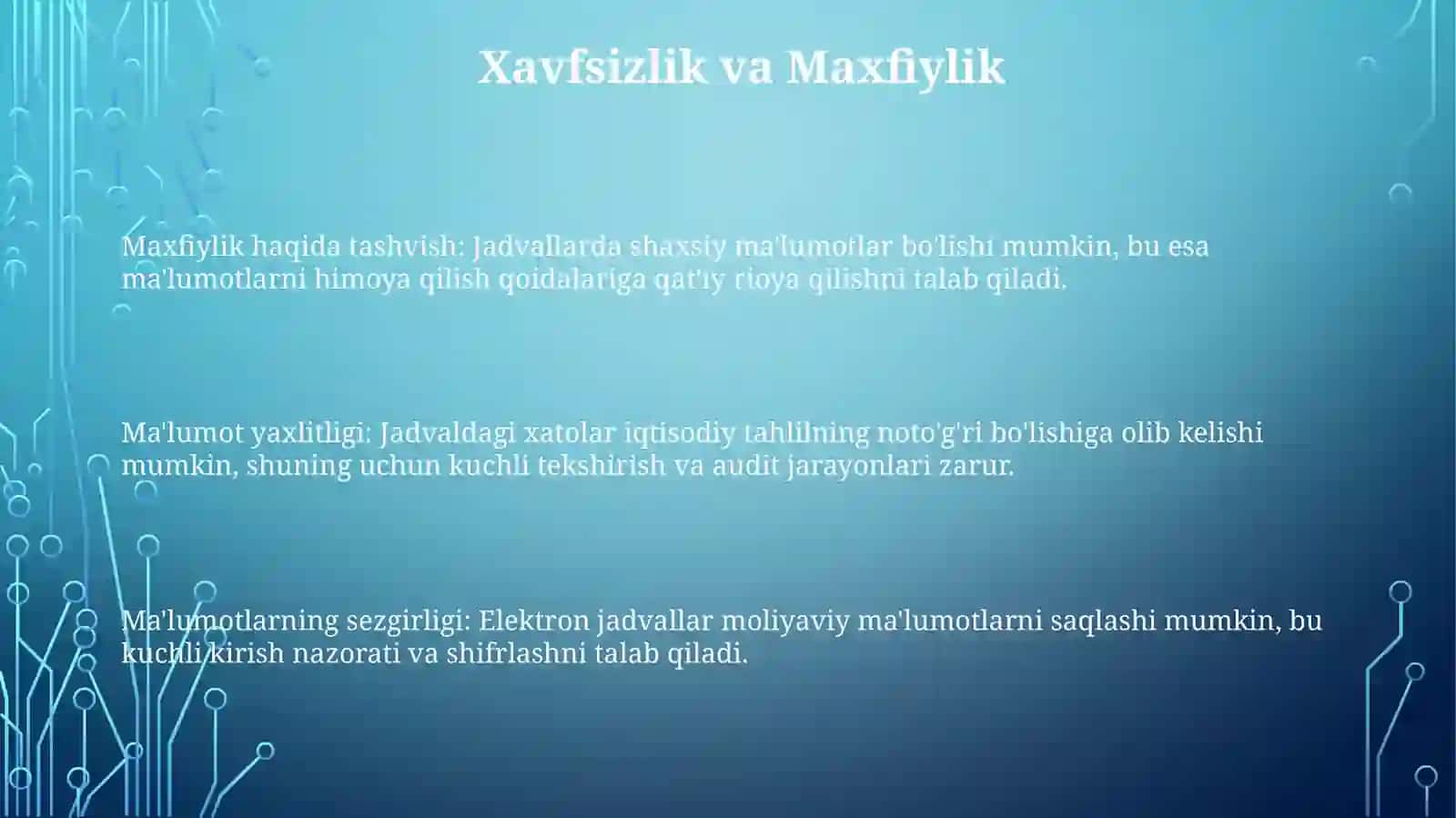 Iqtisodiy axborotni qayta ishlash usuli elektron jadval muharrirlaridan foydalanish 3