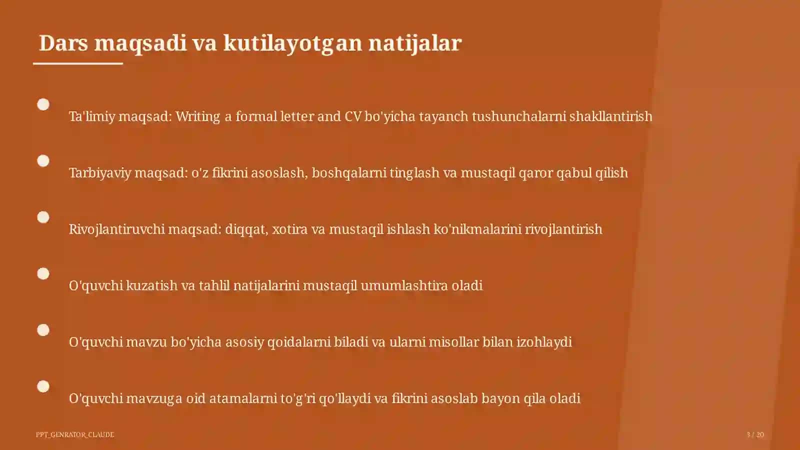 Writing a formal letter and CV (10-sinf) 3