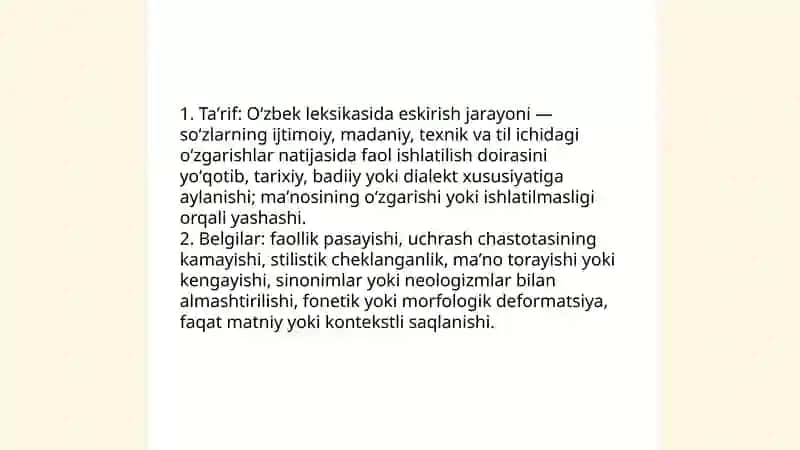 Oʻzbek tili leksikasida eskirish va yangilanish jarayonlari 3
