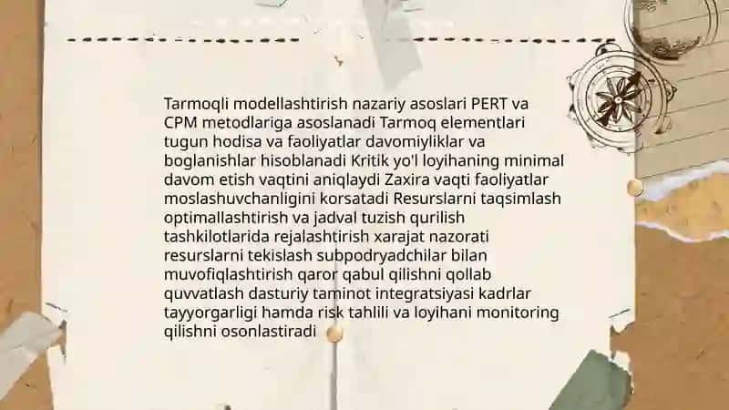 Tarmoqli modellashtirishning nazariy asoslari va qurilish tashkilotlariga tatbiqi 3
