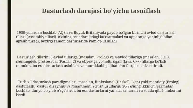 Dasturlash tillarining tasnifi 3