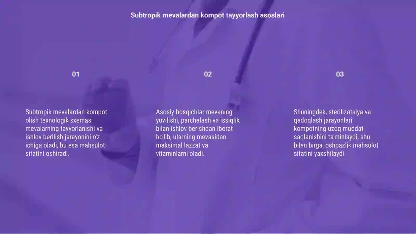 Subtropik mevalardan kompot olish texnologik sxemasi 3