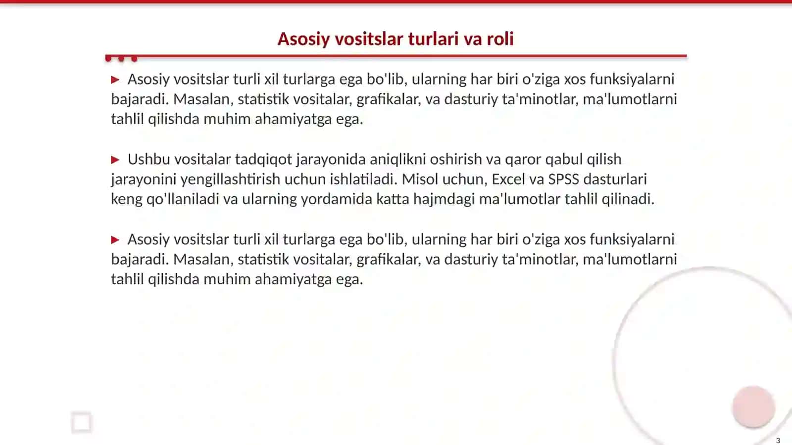 Asosiy vositslar taxlili 3