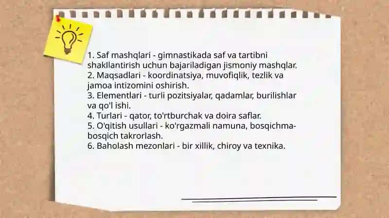 Gimnastika. Saf masqlari. Saf turlari, saflanishlar va qayta saflanishlar 3