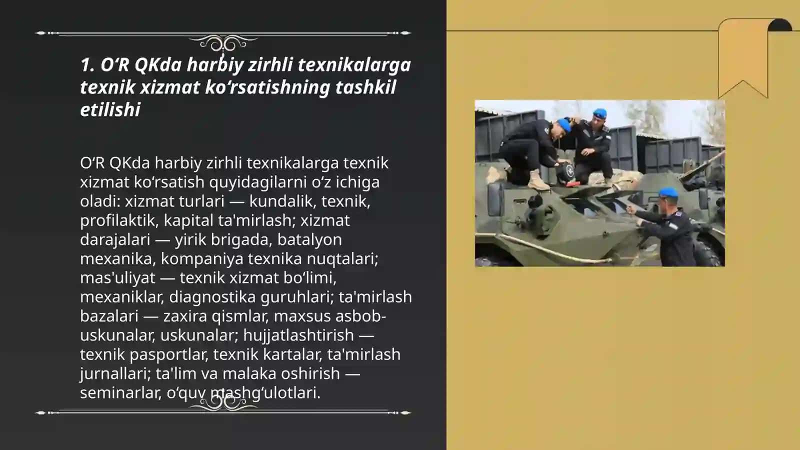 O‘R QK DA HARBIY ZIRHLI TEXNIKALARIGA TEXNIK XIZMAT KO‘RSATISH TIZIMI 3