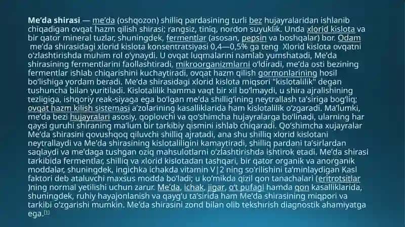 Oshqozon suyuqligi tashhisining klinik ahamiyati. Giperatsid holatlarda va oshqozon-ichak yara kasalliklarida antatsid preparatlarini qo‘llashning biokimyoviy asoslari 3