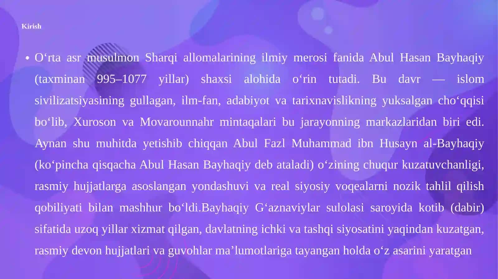 Abul Xasan Bayhaqiy (995-1077)ning “Tarixi Bayhaqiy” asari muhim tarixiy manba 3