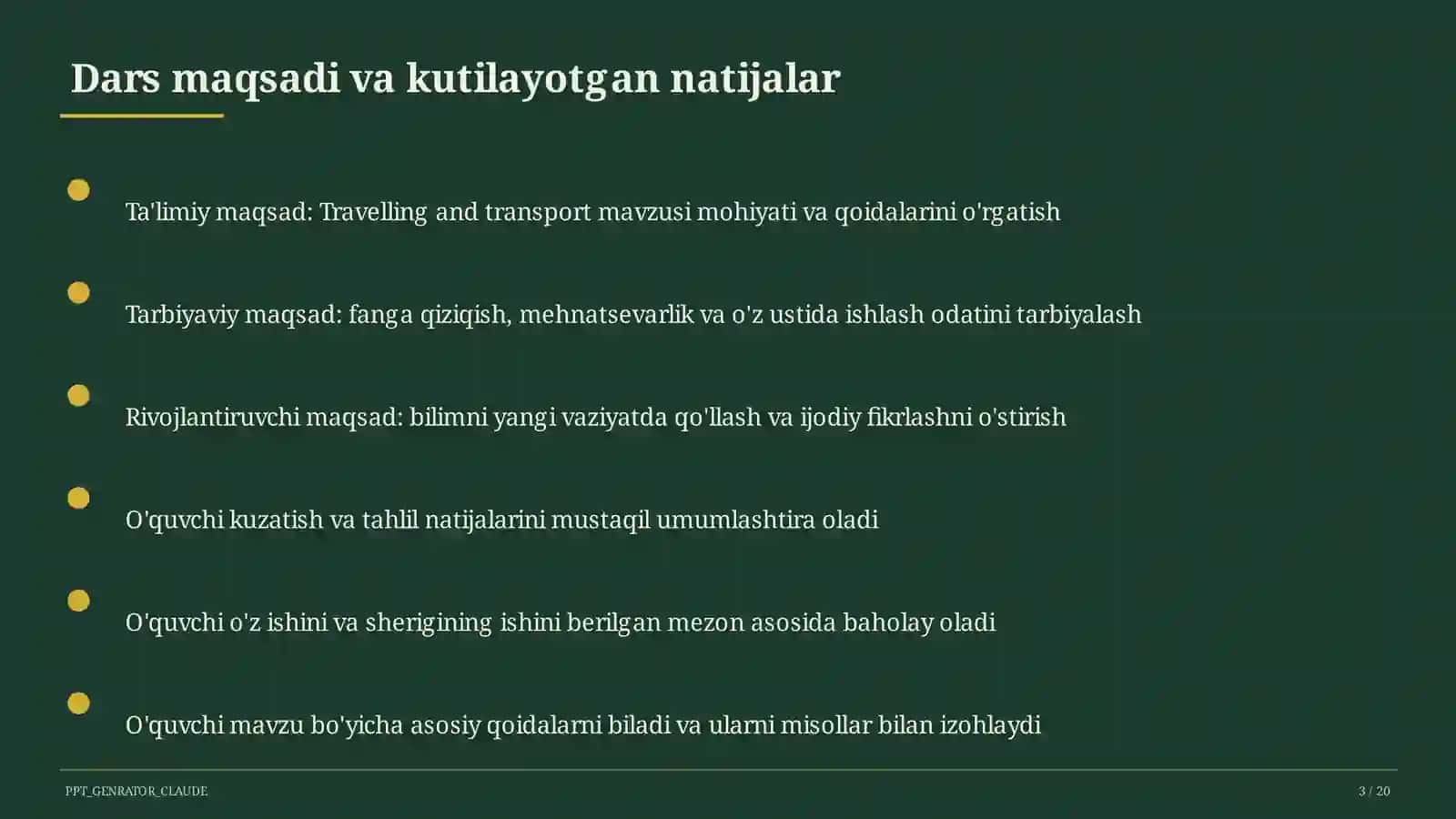 Travelling and transport (6-sinf) 3