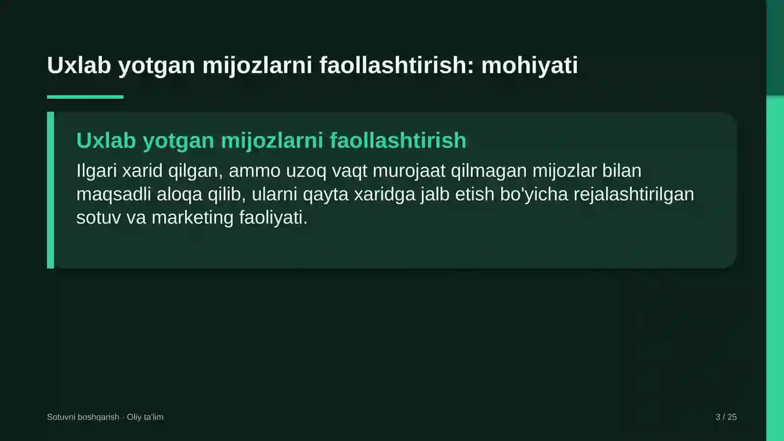 franchayzing tarmoqlarida uxlab yotgan mijozlarni qayta faollashtirish 5222 3