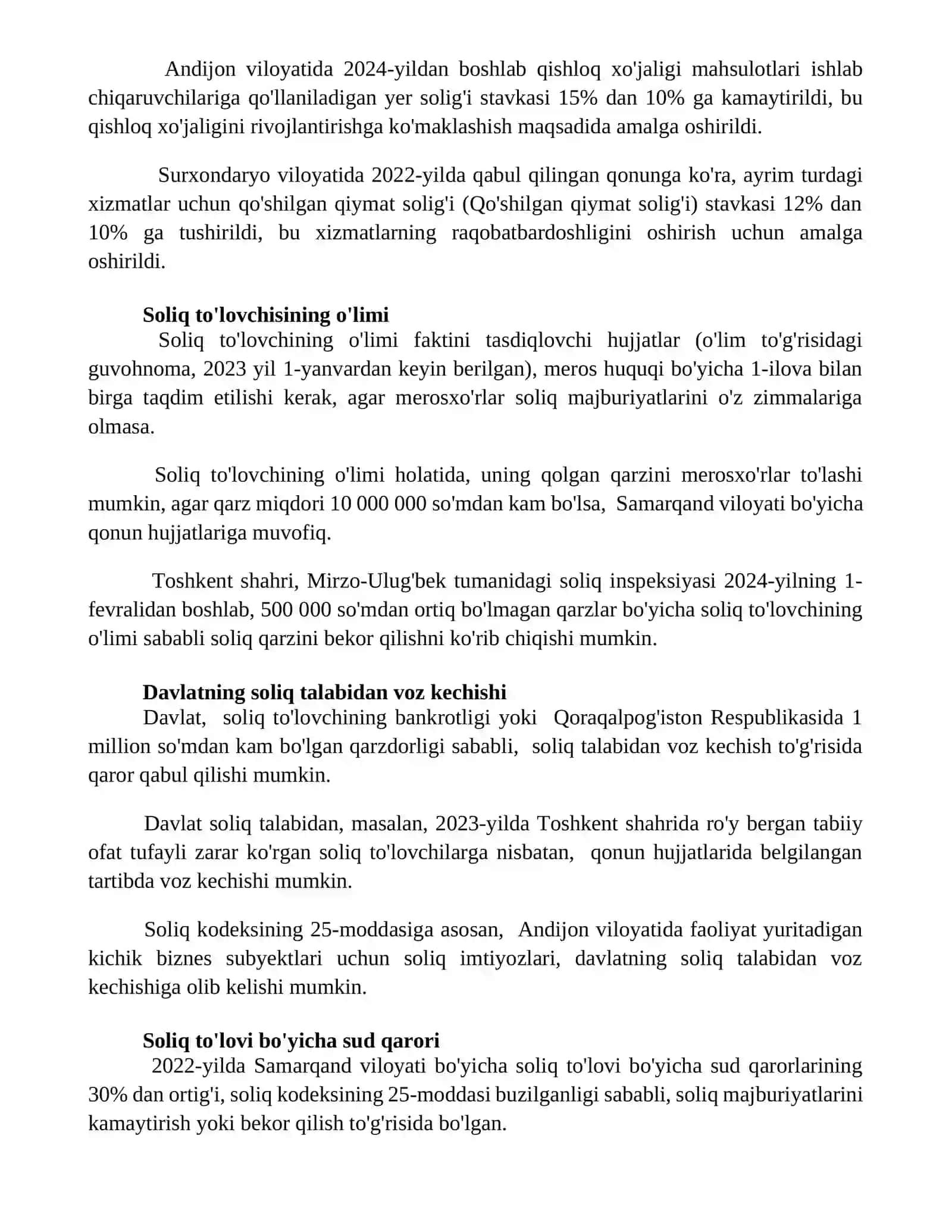 Soliq majburiyatini tugatish uchun asoslar 3