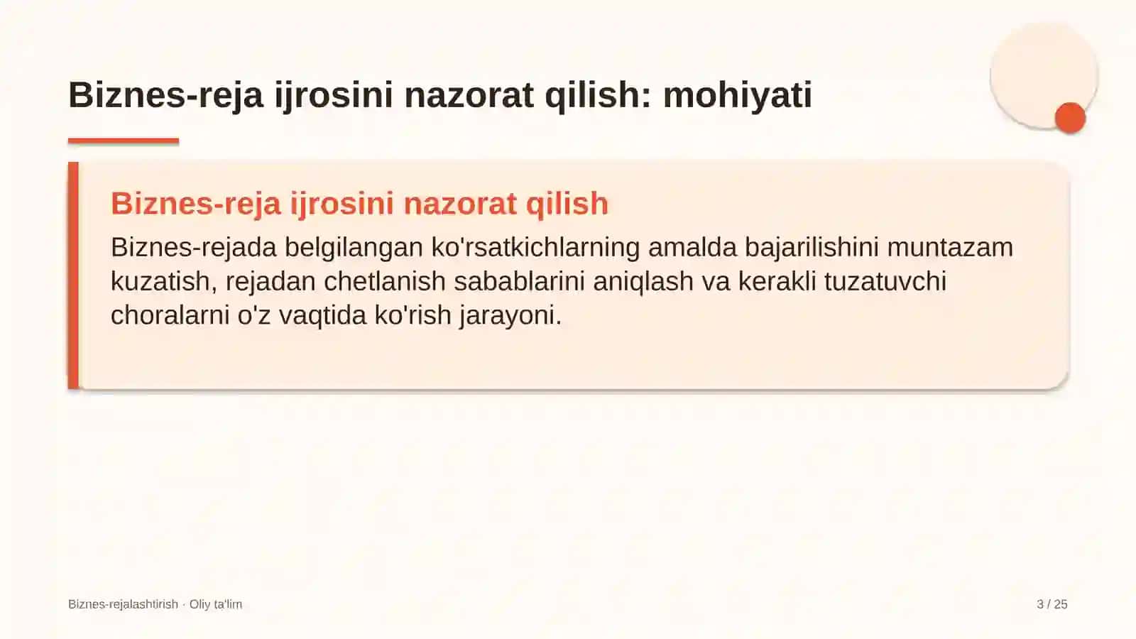 dorixonalarda biznes reja ijrosini nazorat qilish 5166 3
