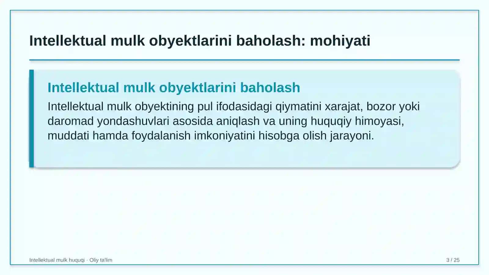 INTELLEKTUAL MULK HUQUQI · OLIY TA'LIM 3