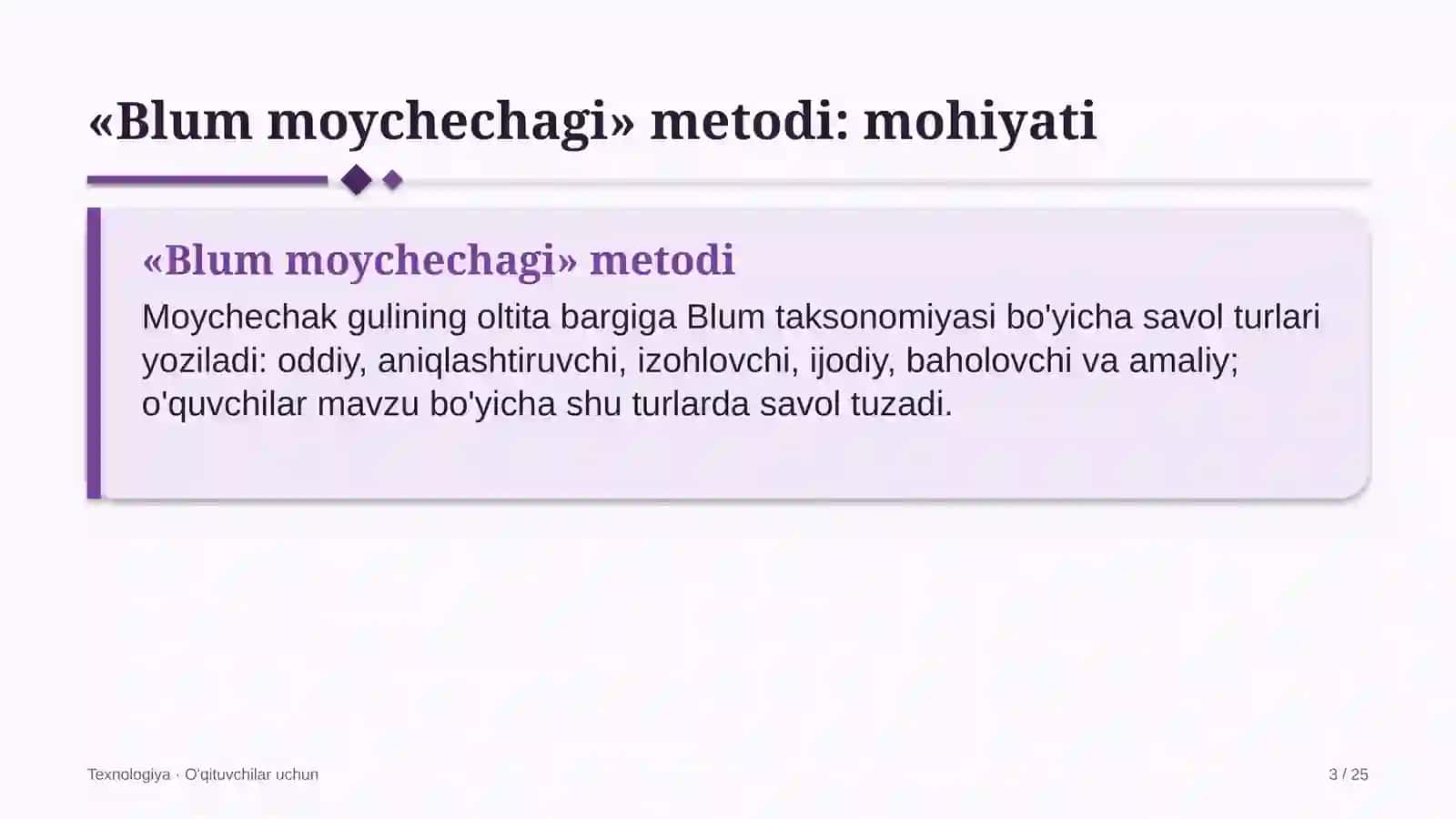 texnologiya darslarida blum moychechagi metodidan foydalanish 7802 3