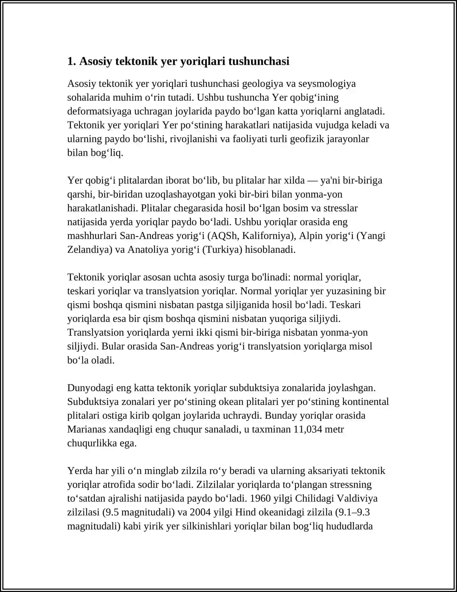 ASOSIY TEKTONIK YER YORIQLARI XARITASI BILAN ISHLASH 3