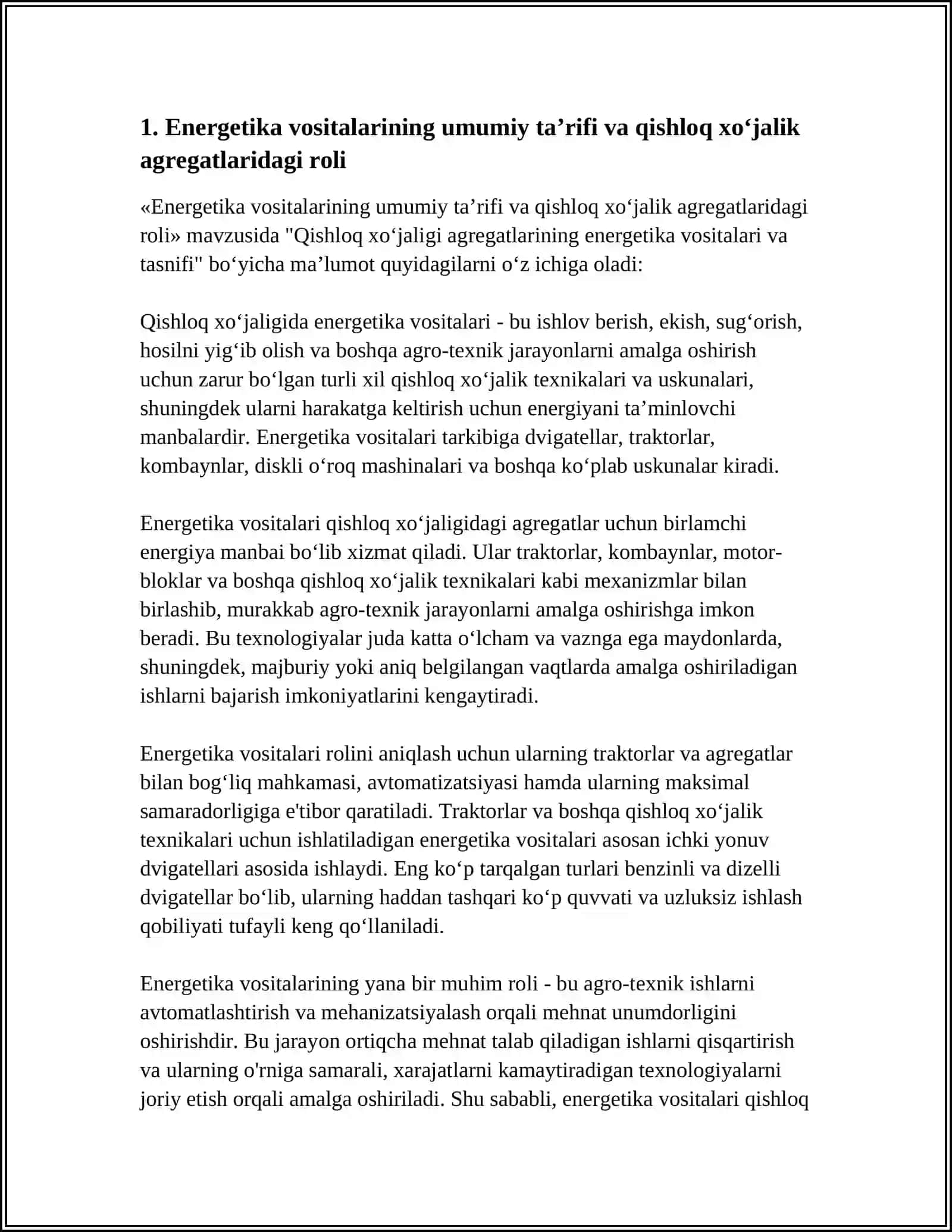 QISHLOQ XOJALIGI AGREGATLARINING ENERGETIKA VOSITALARI VA TASNIFI 3
