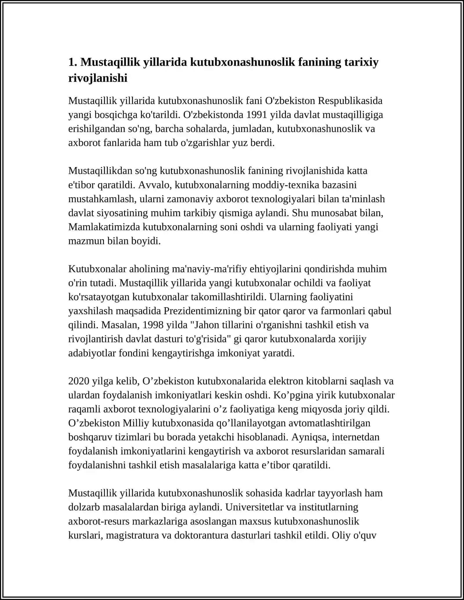 MUSTAQILLIK YILLARIDA KUTUBXONASHUNOSLIK FANINING RIVOJLANISHI VA ISTIQBOLLARI 3