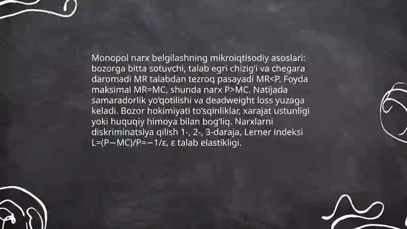 Raqobatlashgan bozor sharoitida monopol narx belgilash va bozor hokimiyati 3